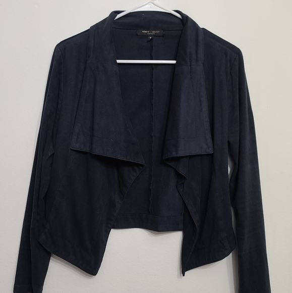 Navy Blue Suede Cropped Jacket M - Picture 1 of 4